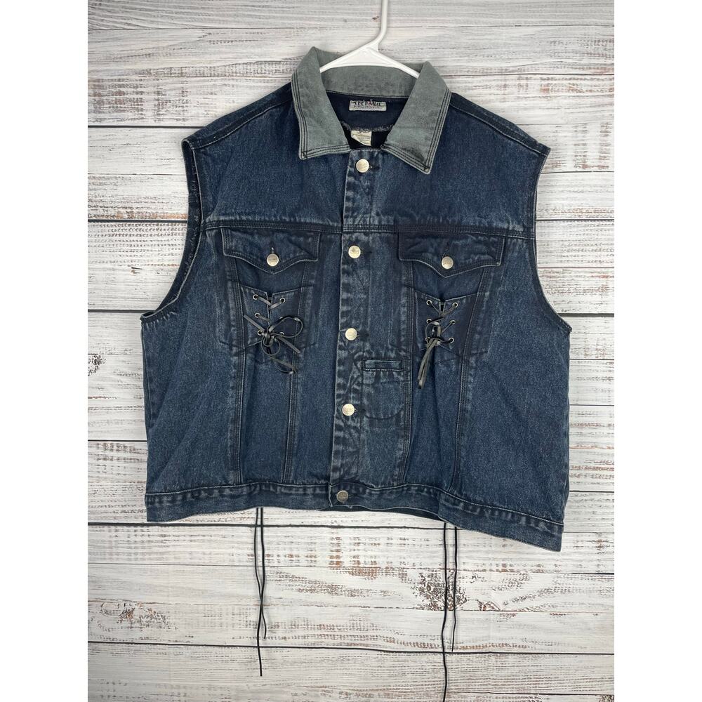 Vintage-Style Denim Vest Jacket - Dark Blue with Contrast Collar